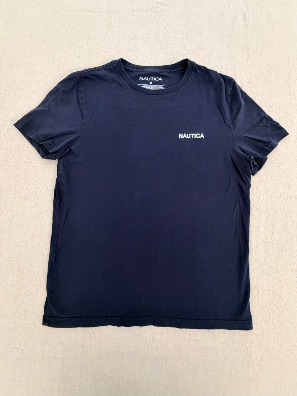 Nautica Mens Medium Navy Blue Short Sleeve T-Shirt Embroidered Chest Logo #187